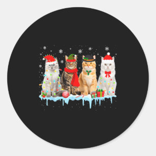 Sticker Rond Kit de lumières de Noël de chat drôle de rennes Pè