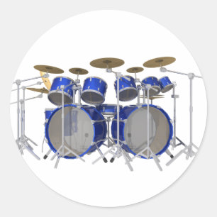 Sticker Rond Kit de tambour bleu : 10 pièce :