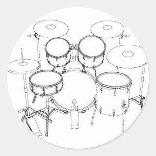 Sticker Rond Kit de tambour de 5 morceaux : Dessin noir et