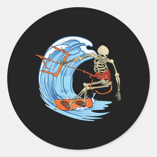 Sticker Rond Kitesurf Kitesurf Kitesurf Kiteboard Skelet (Devant)
