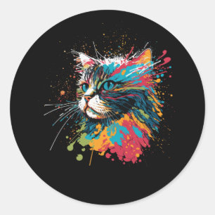 Sticker Rond Kitten Art coloré pour Amoureux de les chats Chat 