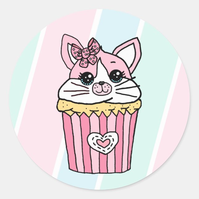 Sticker Rond Kitty Cat Cupcake Anniversaire (Devant)