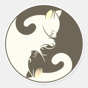 Sticker Rond Kitty Cat Yin Yang   BROWN