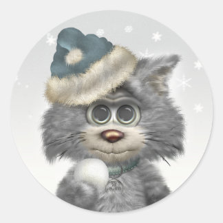 Sticker Rond Kitty Cats Winter Wonderland