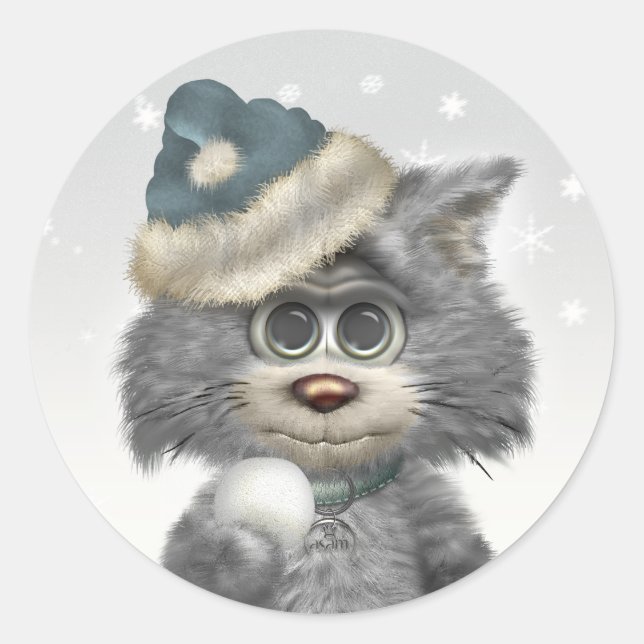 Sticker Rond Kitty Cats Winter Wonderland (Devant)