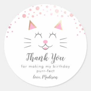 Sticker Rond Kitty Chat Anniversaire Fête Favoriser