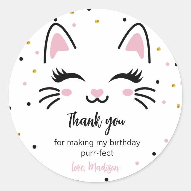 Sticker Rond Kitty Chat fête d'anniversaire Favoriser pour bébé (Devant)