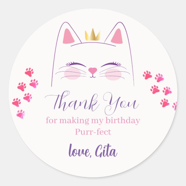 Sticker Rond Kitty Chat rose et or (Devant)
