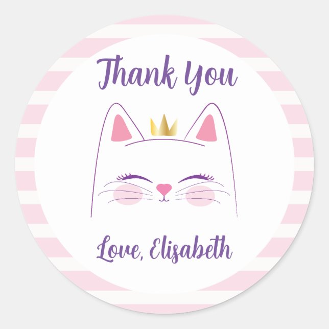 Sticker Rond Kitty Chat rose et or (Devant)