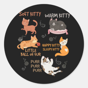 Sticker Rond Kitty Doux Warn Kitty Ball de fourrure Sleepy Kitt
