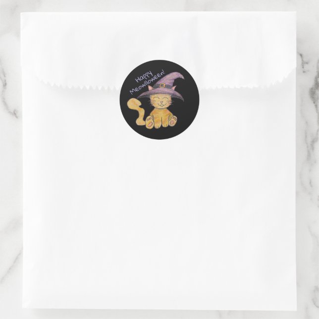 Sticker Rond Kitty la sorcière Halloween (Sac)