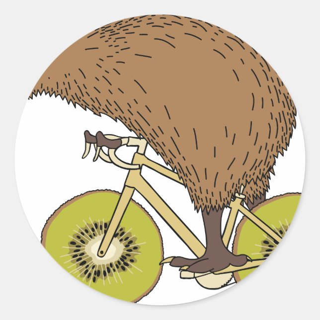 Sticker Rond Kiwi Vélo D'Équitation Avec Roues Kiwi (Devant)