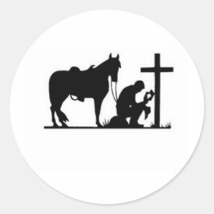 Sticker Rond Kneeling Cowboy