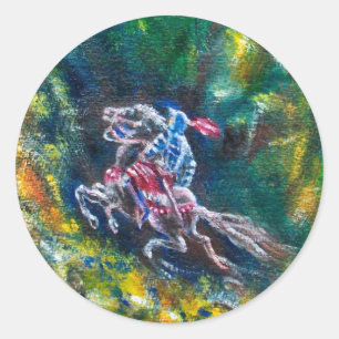 STICKER ROND KNIGHT LANCELOT, CHEVAL EN FORÊT VERTE