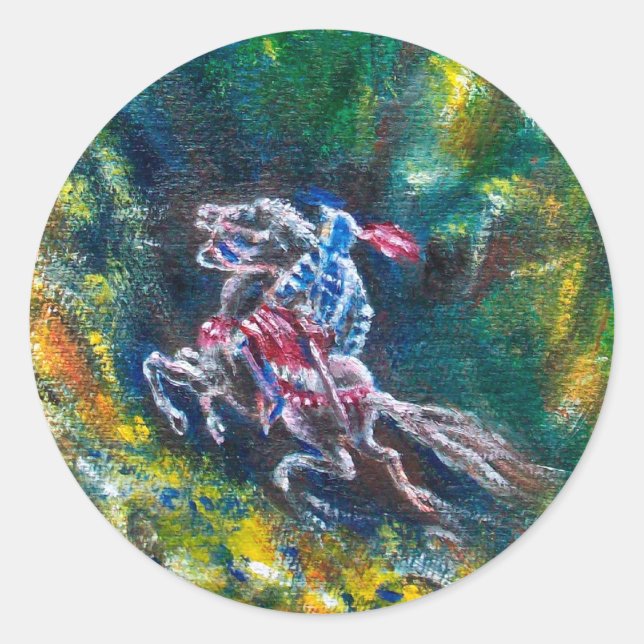 STICKER ROND KNIGHT LANCELOT, CHEVAL EN FORÊT VERTE (Devant)