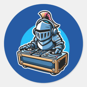 Sticker Rond Knight Turntablist - DJ Medieval DJ Design