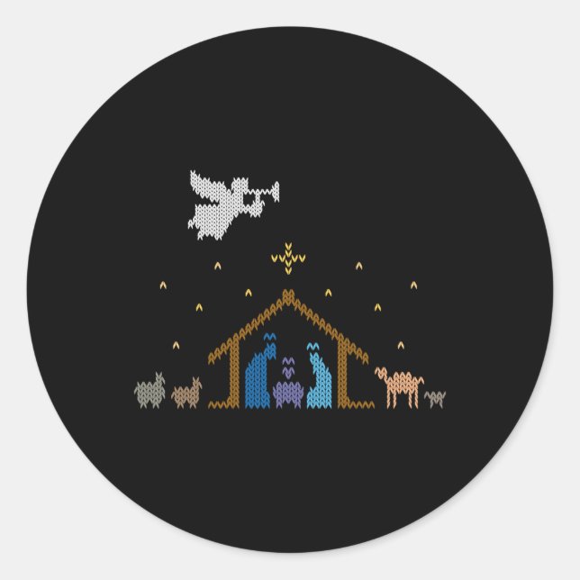 Sticker Rond Knitted Nativity Christmas Sweater Christian Jesus (Devant)