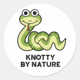 Sticker Rond Knotty By Nature Funny Snake Pun