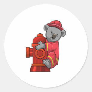Sticker Rond Koala as Firefighter with Fire hydrant