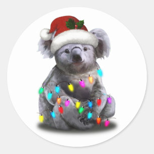 Sticker Rond Koala Assis Avec Les Lumières De Noël Saison De No