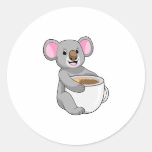 Sticker Rond Koala avec Coffee Cup