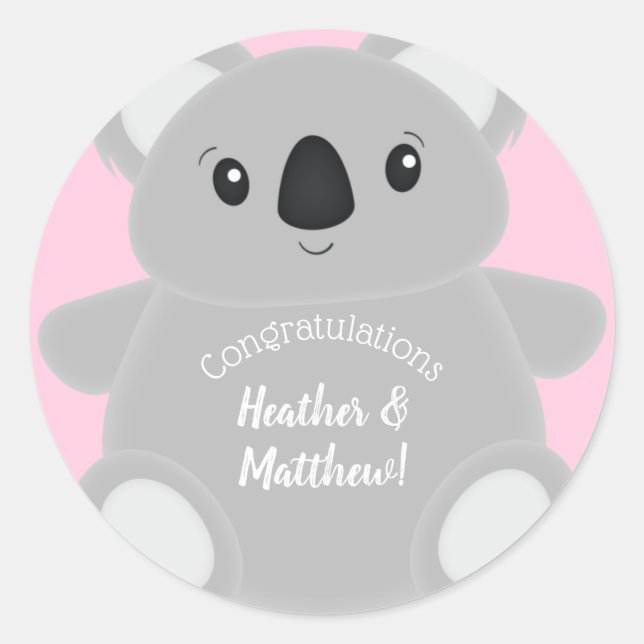Sticker Rond Koala Baby shower fille (Devant)