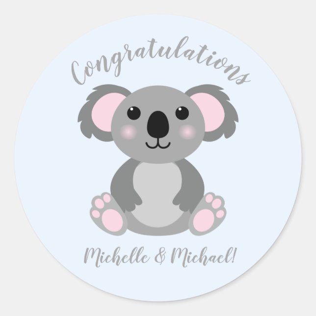 Sticker Rond Koala Bear Baby shower Blue Boy (Devant)