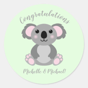 Sticker Rond Koala Bear Baby shower vert genre neutre