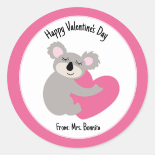 Sticker Rond Koala Bear Hugging Coeur Saint Valentin Faveur