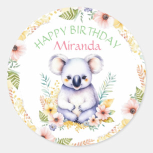 Sticker Rond Koala Bear Thème Anniversaire Personnalisé