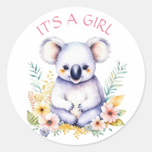 Sticker Rond Koala Bear Thème C'est un Baby shower de fille