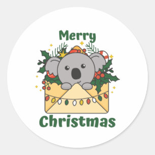 Sticker Rond Koala Christmas Letter Winter Animals Koalas