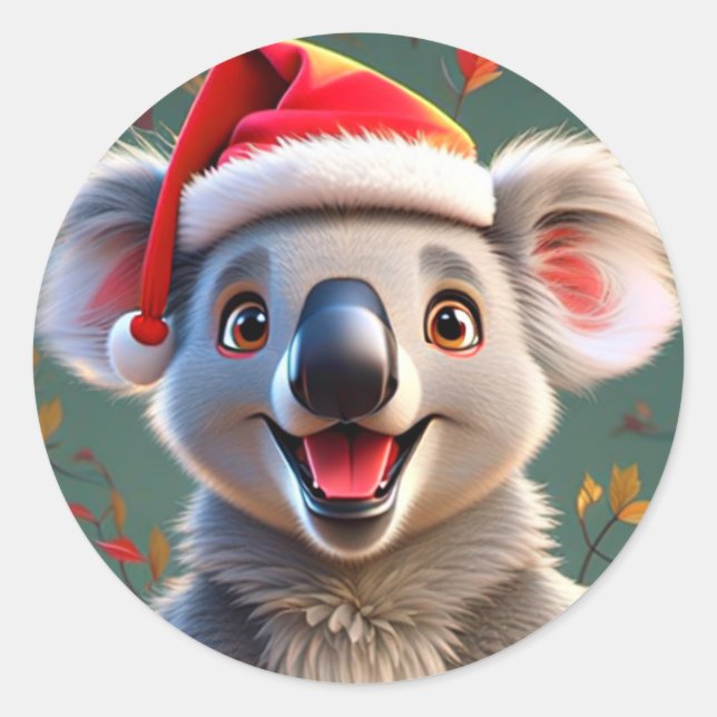 Sticker Rond Koala Claus : Élargir Noël En Bas ! (Devant)