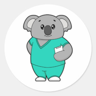 Sticker Rond Koala comme infirmière avec Bloc-notes