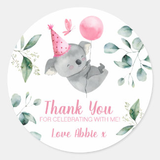 Sticker Rond Koala Girl rose Anniversaire Favoriser