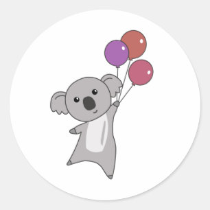 Sticker Rond Koala Mouches Avec Ballons Sweet Animaux Enfants