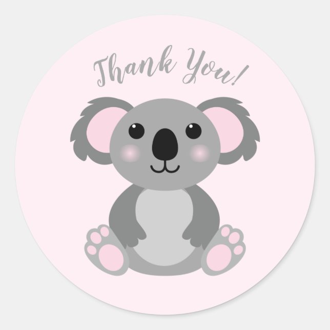Sticker Rond Koala ours Baby shower fille rose (Devant)