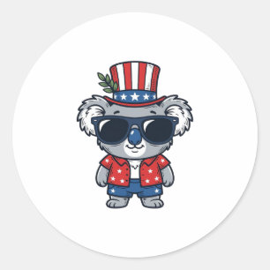 Sticker Rond Koala patriotique art vectoriel style vintage_1