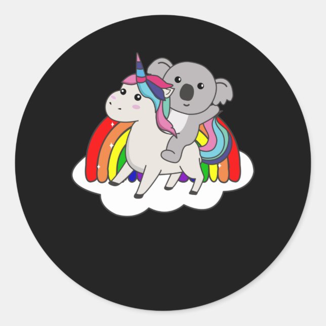 Sticker Rond Koala Sur Unicorn Rainbow Animals Cute Koalas (Devant)