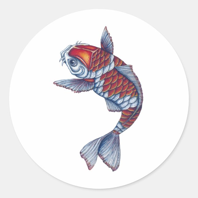 Sticker Rond Kohaku Koi Fish (Devant)