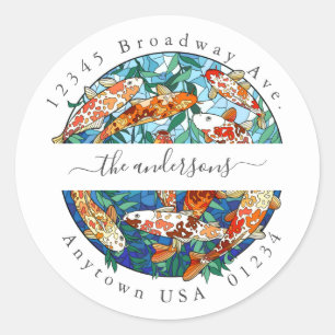 Sticker Rond Koi Peint Poisson Étang Adresse de retour Envelopp