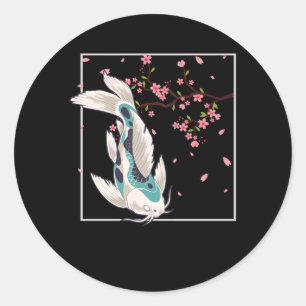 Sticker Rond Koi Poisson Fleur de cerisier Japonais Pêche à la 