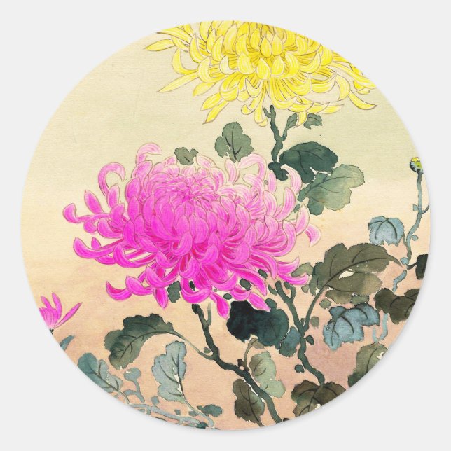 Sticker Rond Koitsu Tsuchiya Chrysanthemum japonais fleurs art (Devant)