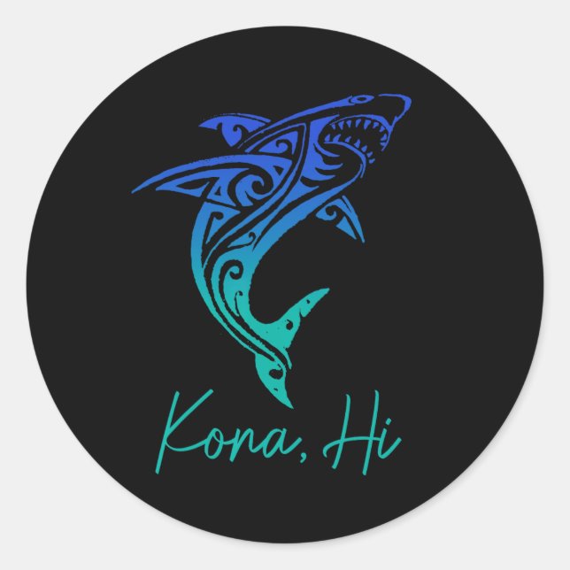 Sticker Rond Kona Hawaii Shark Diving Fishing Surfing Surfer Ha (Devant)