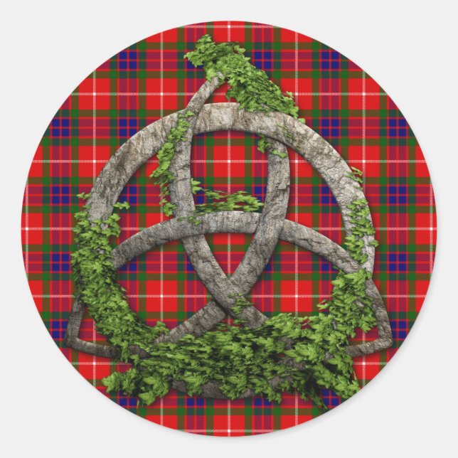 Sticker Rond Kot De Trinité Celtique Et Clan Fraser Tartan (Devant)