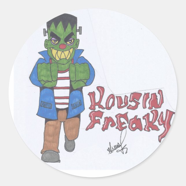 Sticker Rond Kousin Freaky Monster (Devant)