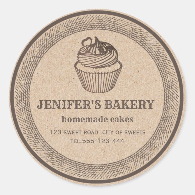 Sticker Rond Kraft boulangerie cupcakes et sucreries maison Cla (Devant)