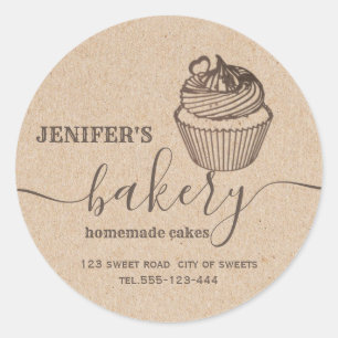Sticker Rond Kraft boulangerie cupcakes et sucreries maison Cla