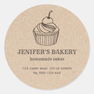 Sticker Rond Kraft boulangerie cupcakes et sucreries maison Cla