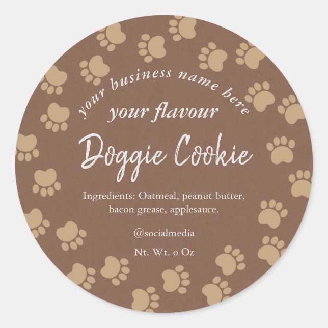 Sticker Rond kraft brun papier chien chemin de patte doggie bis (Devant)